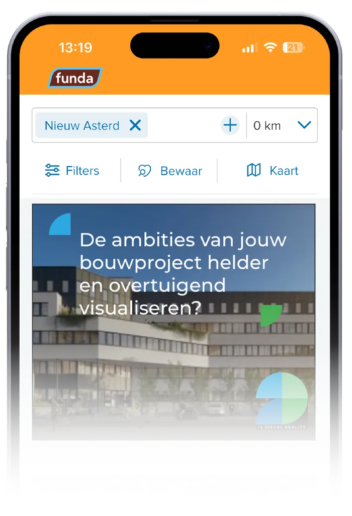 Telefoon met advertentie op Funda Business